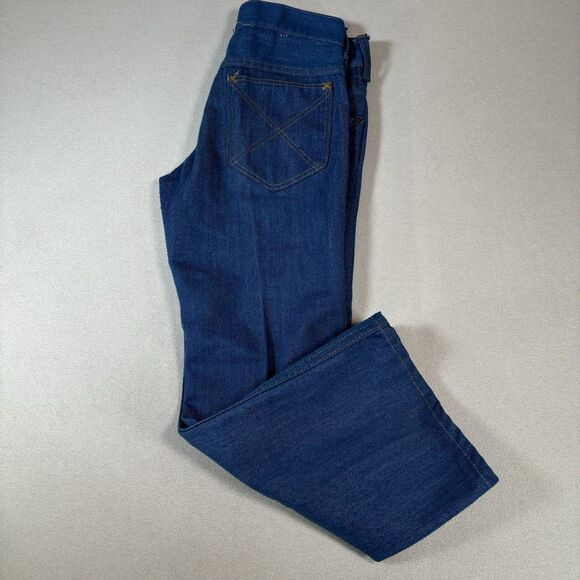 Vintage Sears Jeans Mens 27x23 Short Blue Denim Trim Cut Perma-Prest Flare 70s - Picture 3 of 11
